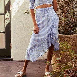 Lulu's - Blue and White Plaid Ruffled Wrap Skirt
